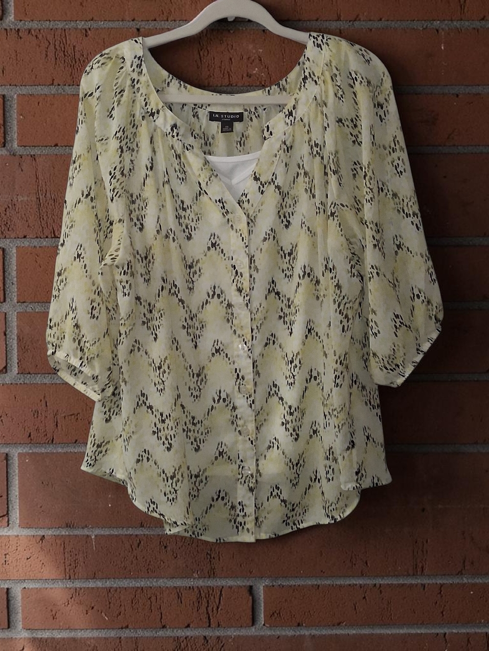 I.N. Studio Pale Yellow Chevron-Print V-Neck Blouse